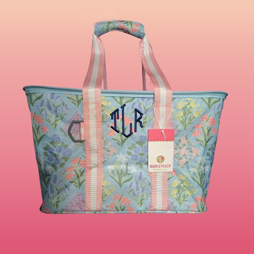 Monogram Initialed TRL Floral Marley Lilly Tote Large Basket